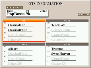 OTS INFORMATION screen for PopBossa 8k style.